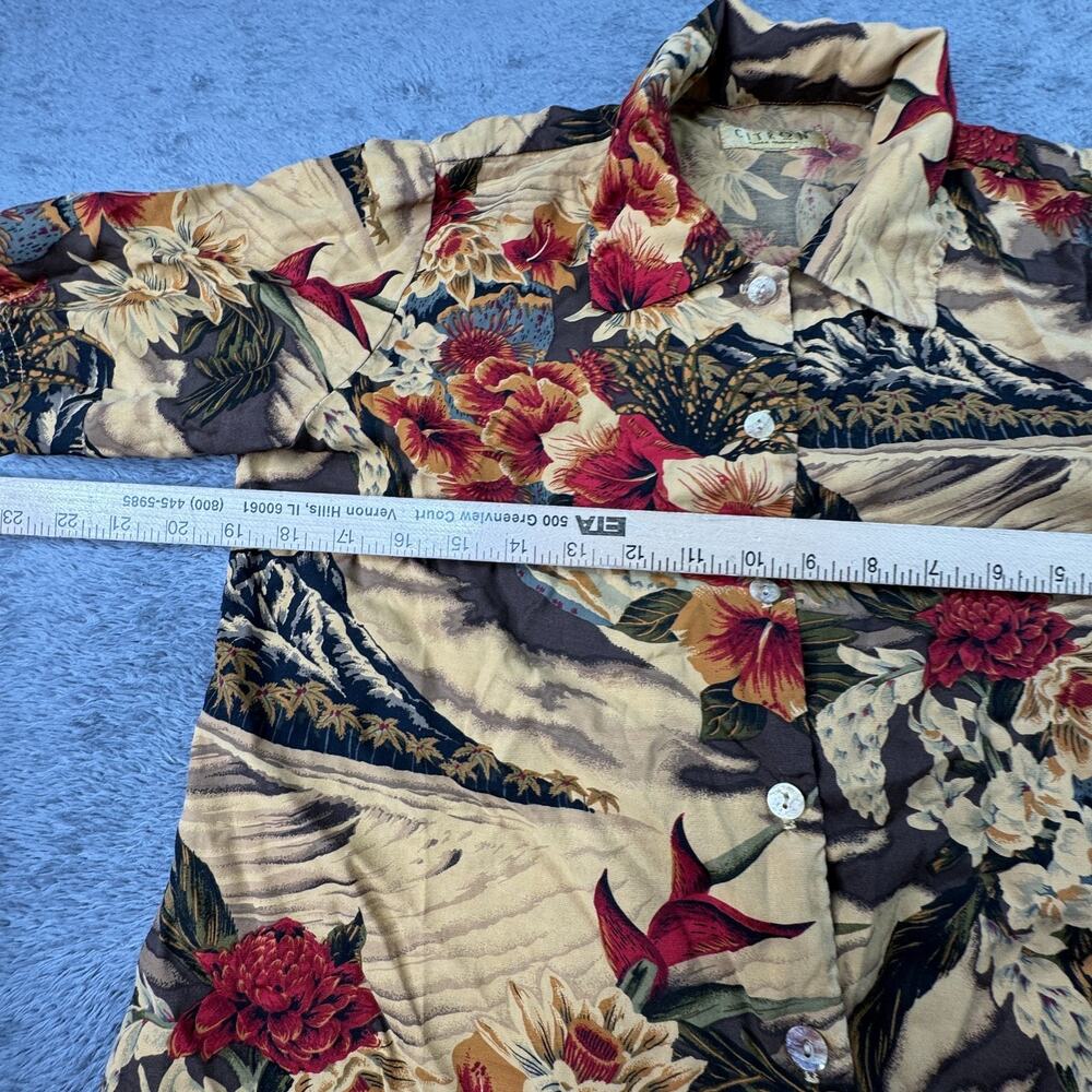 Vintage Citron Santa Monica Silk Button Up Hawaiian Shirt Womens M Floral Beach - Picture 4 of 5